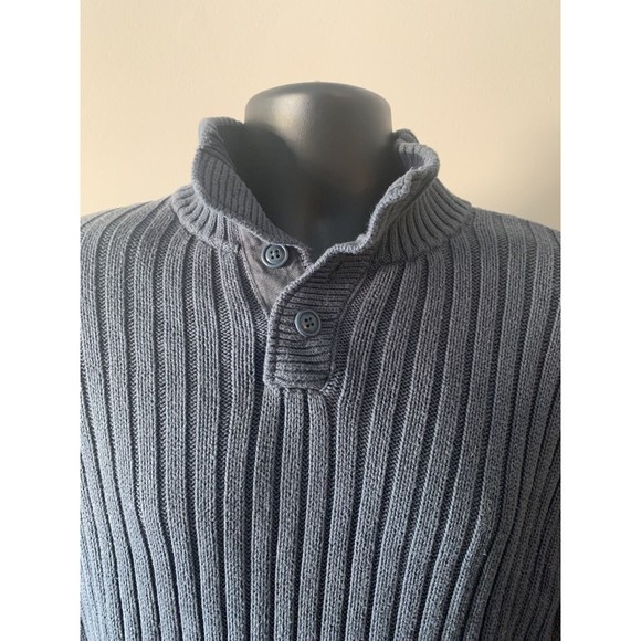 Men's Blue Old Navy Long Sleeve V-Neck Quarter-Button Cotton Knit Large Sweater - Picture 4 of 7